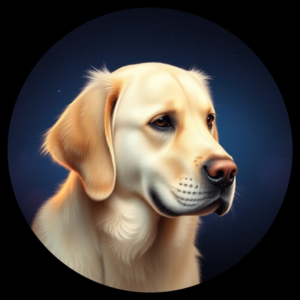 Cosmic medallion portrait of GRLS_grlsQYLHQ455, a Golden Retriever