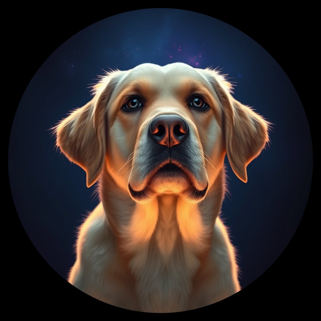 Cosmic medallion portrait of GRLS_grlsQZUDGZ44, a Golden Retriever
