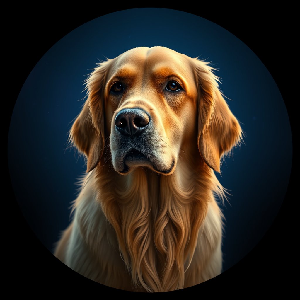 Cosmic medallion portrait of GRLS_grlsR00YVY99, a Golden Retriever