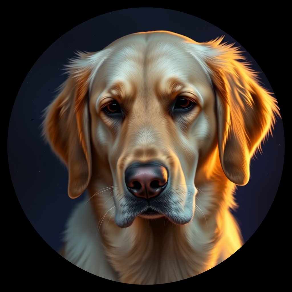Cosmic medallion portrait of GRLS_grlsR0384BJJ, a Golden Retriever