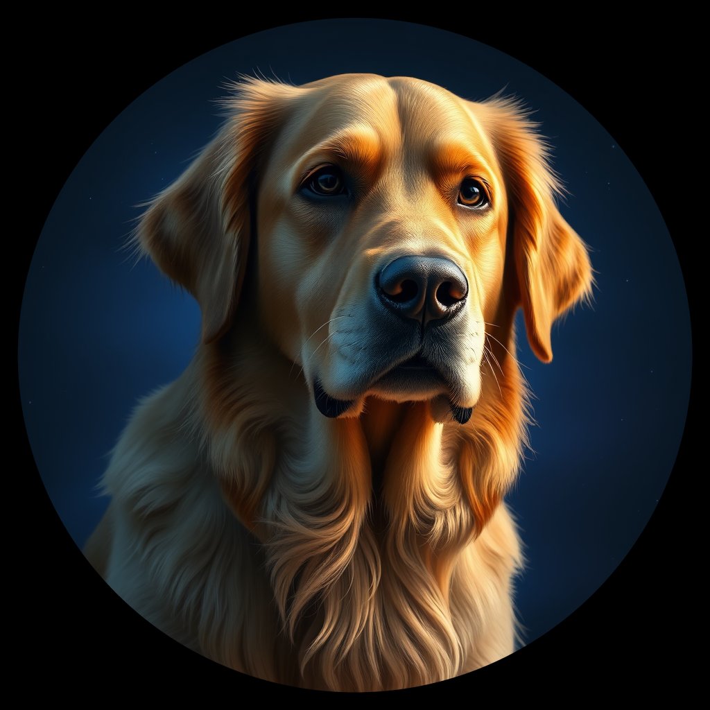 Cosmic medallion portrait of GRLS_grlsR0PZT144, a Golden Retriever
