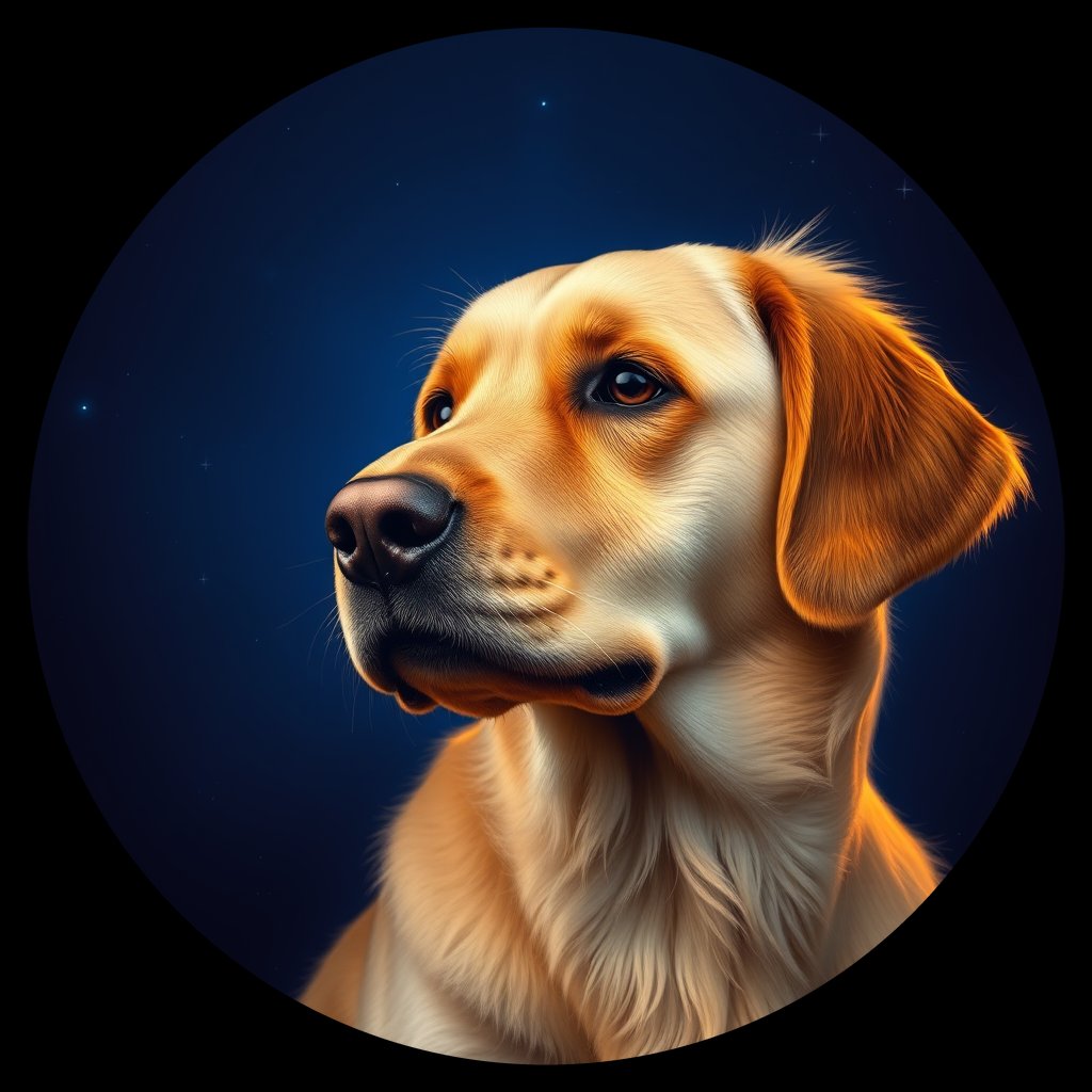 Cosmic medallion portrait of GRLS_grlsR1LFJ077, a Golden Retriever