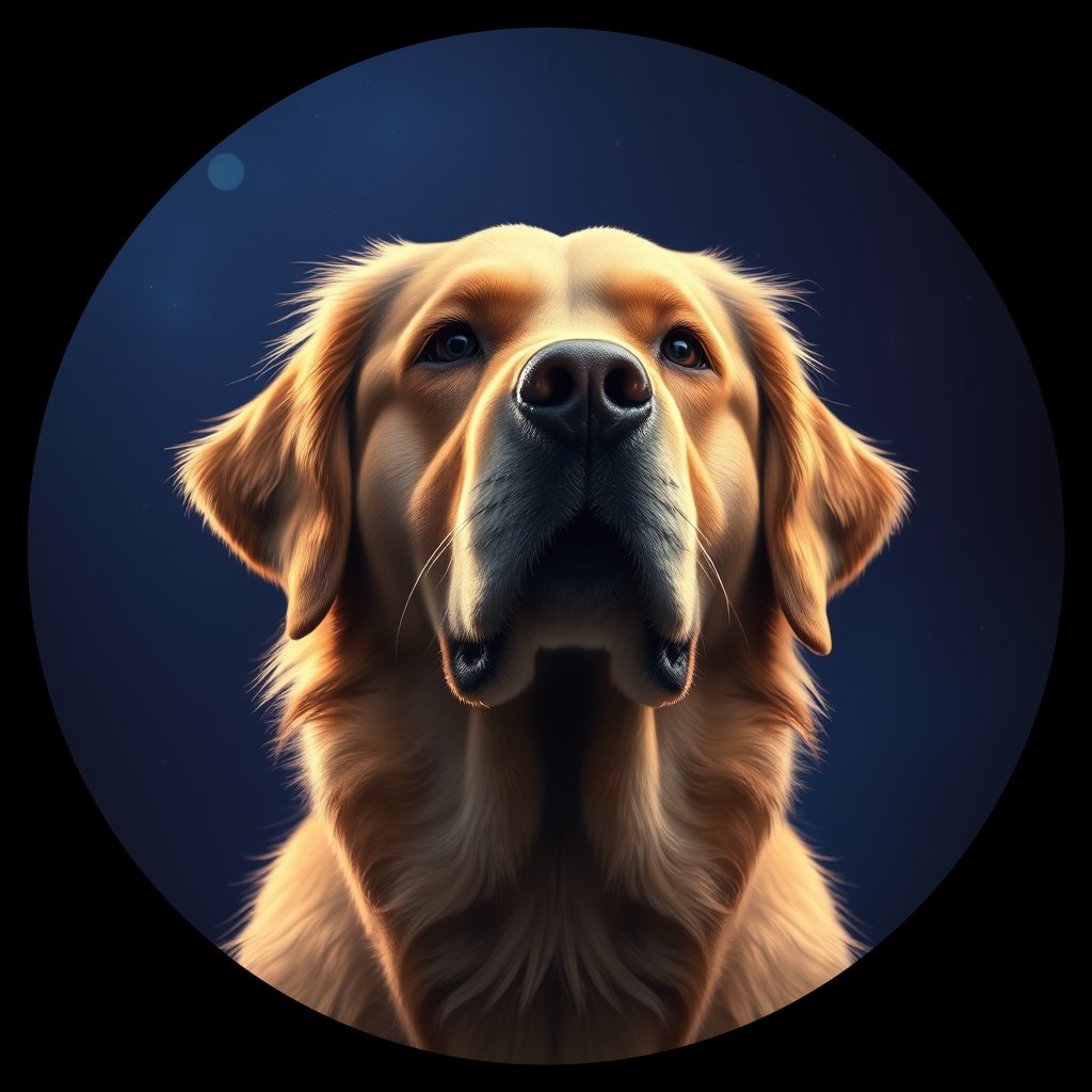 Cosmic medallion portrait of GRLS_grlsR1SPBBYY, a Golden Retriever