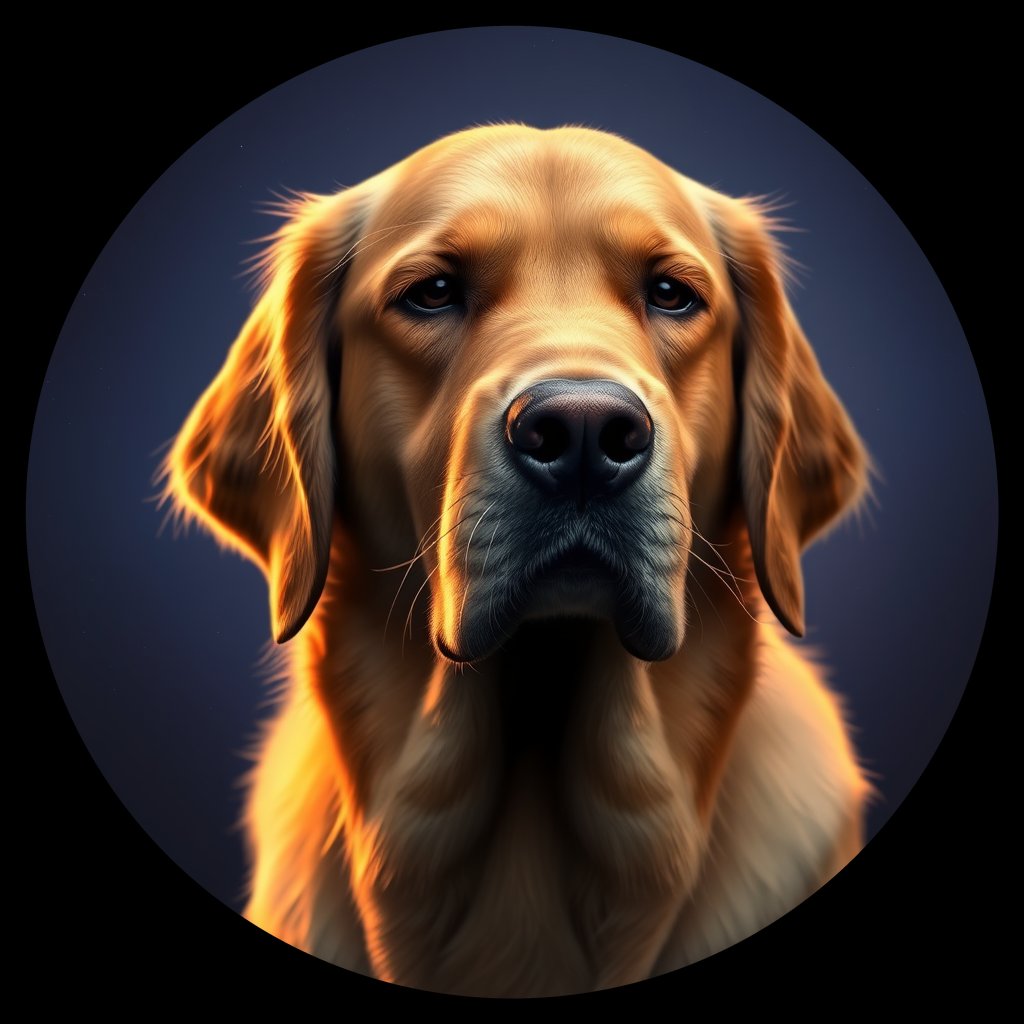 Cosmic medallion portrait of GRLS_grlsR2FVJBB, a Golden Retriever