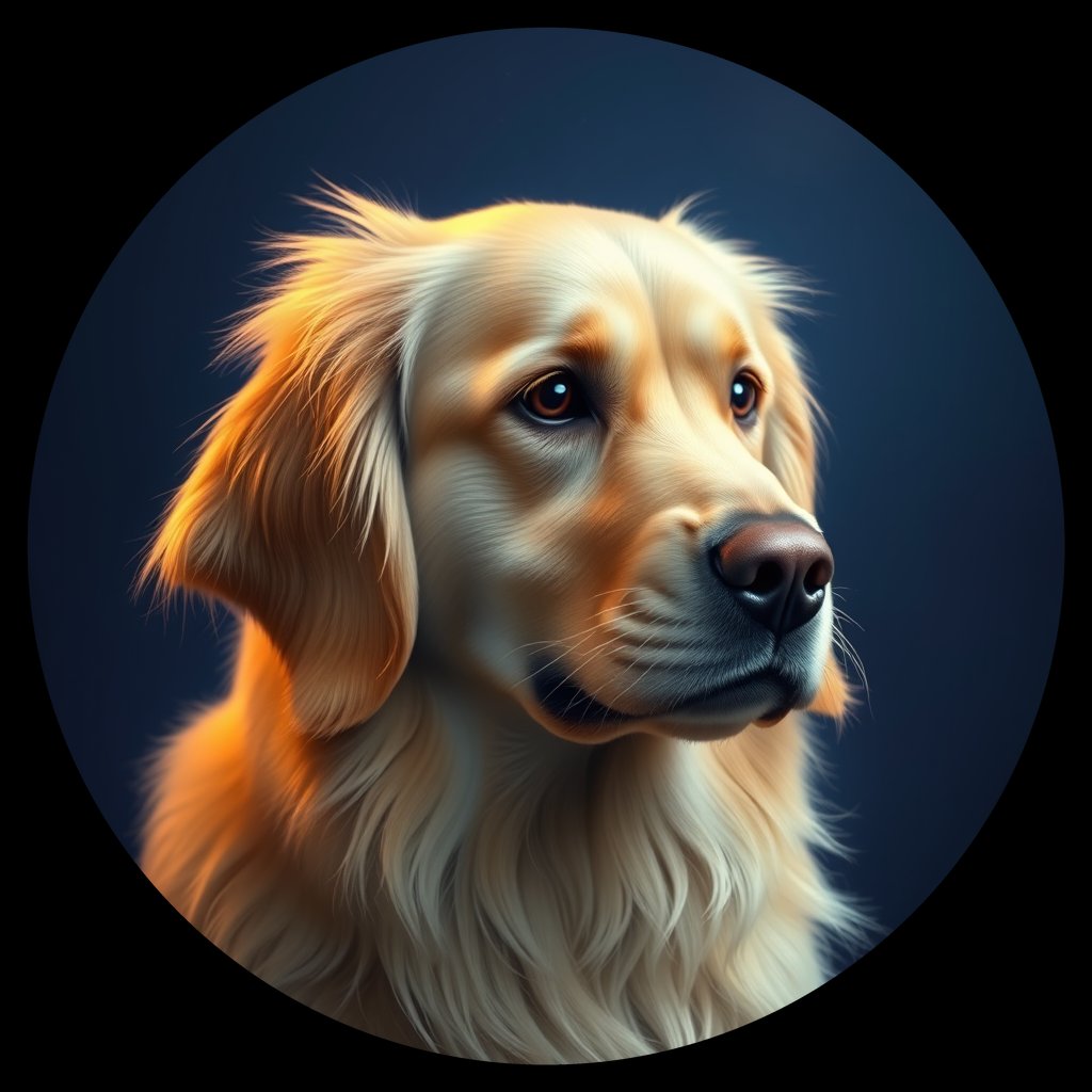 Cosmic medallion portrait of GRLS_grlsR4B2BTJJ, a Golden Retriever