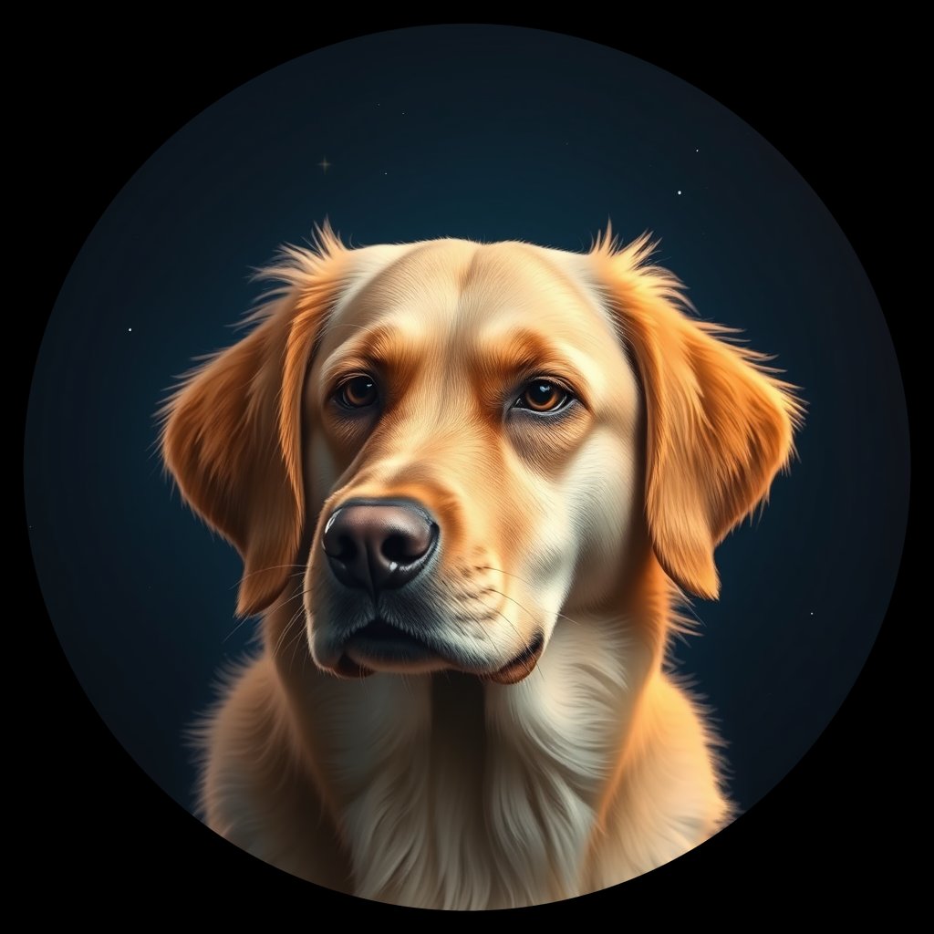 Cosmic medallion portrait of GRLS_grlsR4S22EXX, a Golden Retriever