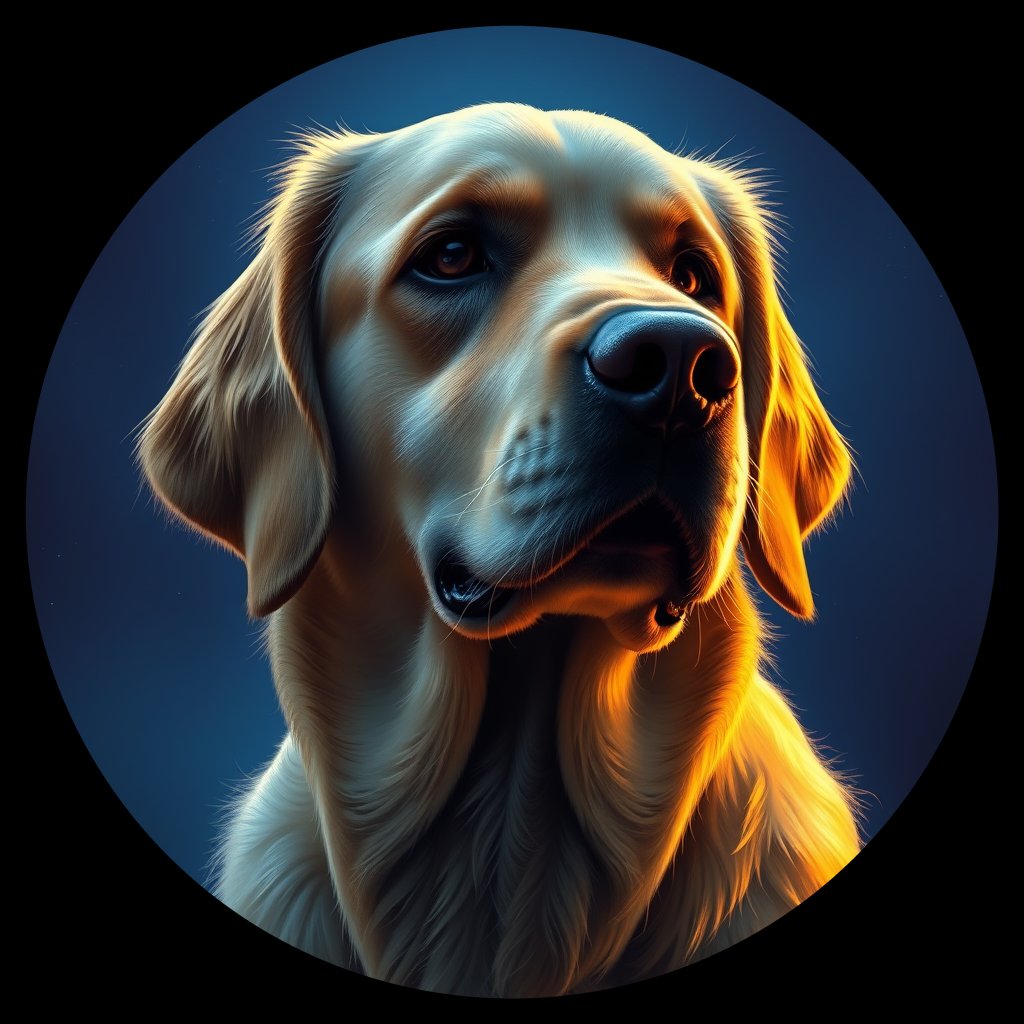 Cosmic medallion portrait of GRLS_grlsR4TIP1EE, a Golden Retriever