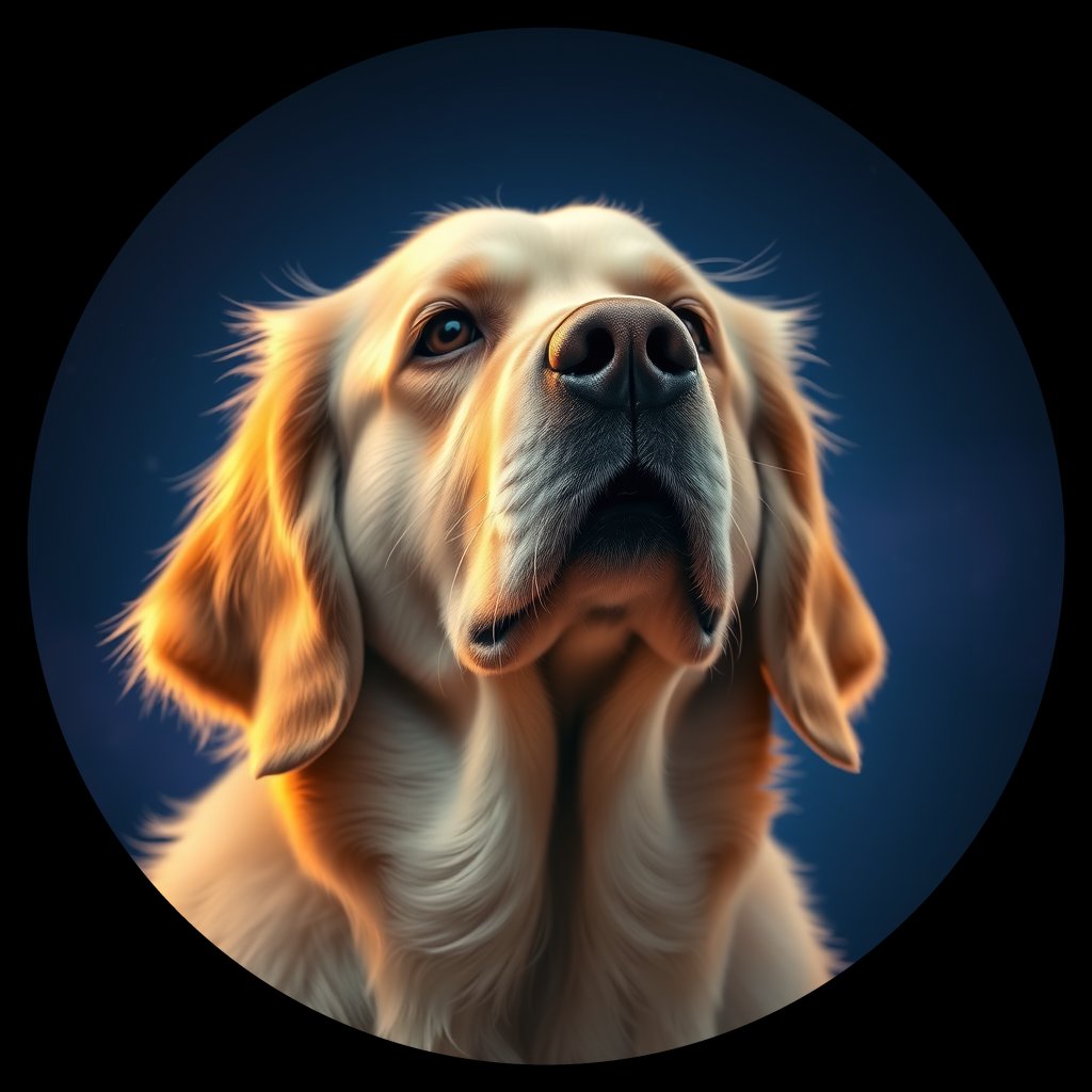 Cosmic medallion portrait of GRLS_grlsR6G4GRHH, a Golden Retriever