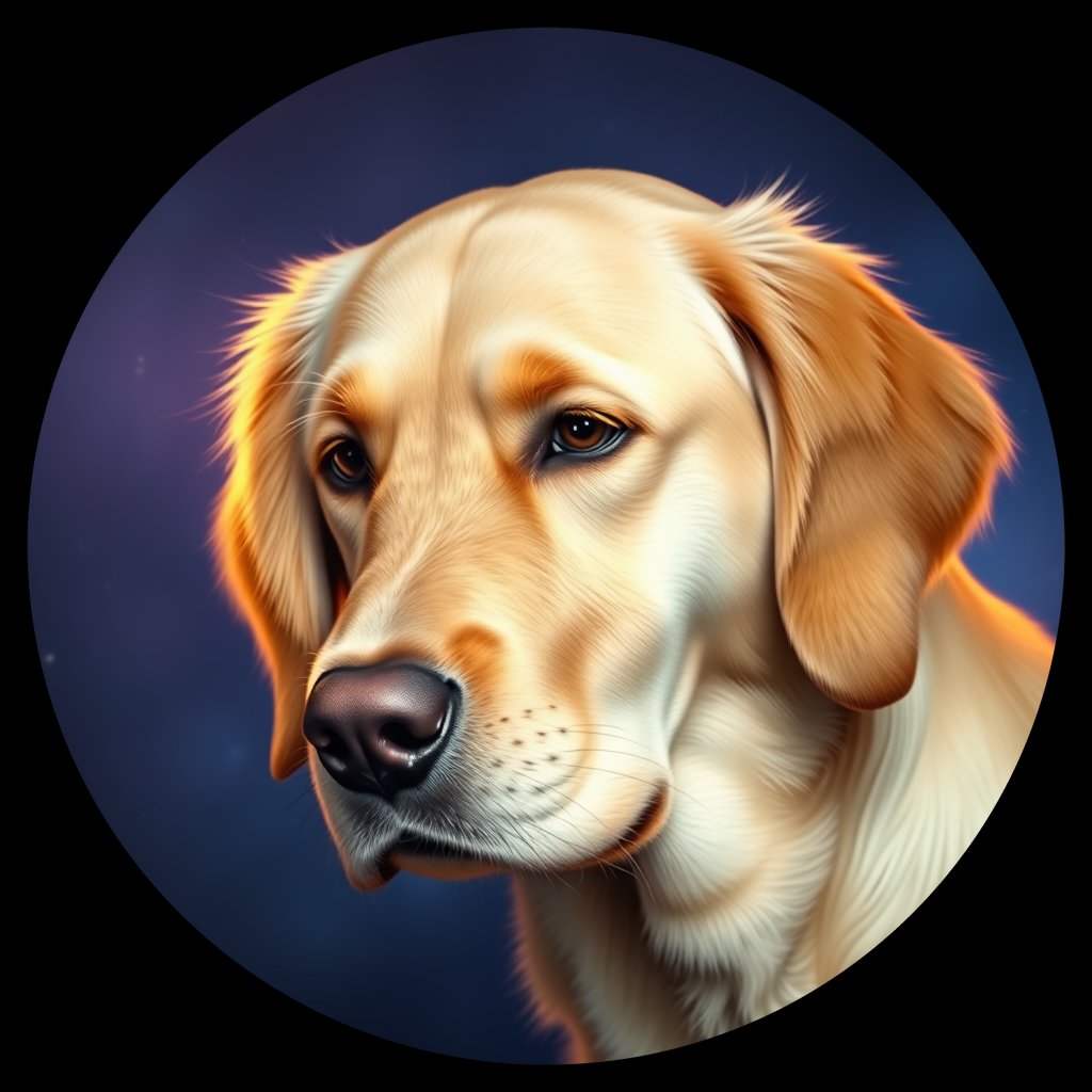 Cosmic medallion portrait of GRLS_grlsR78LJZ44, a Golden Retriever