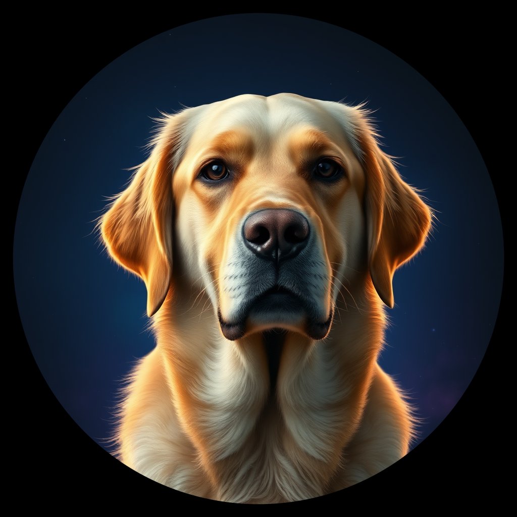 Cosmic medallion portrait of GRLS_grlsR7L221DD, a Golden Retriever