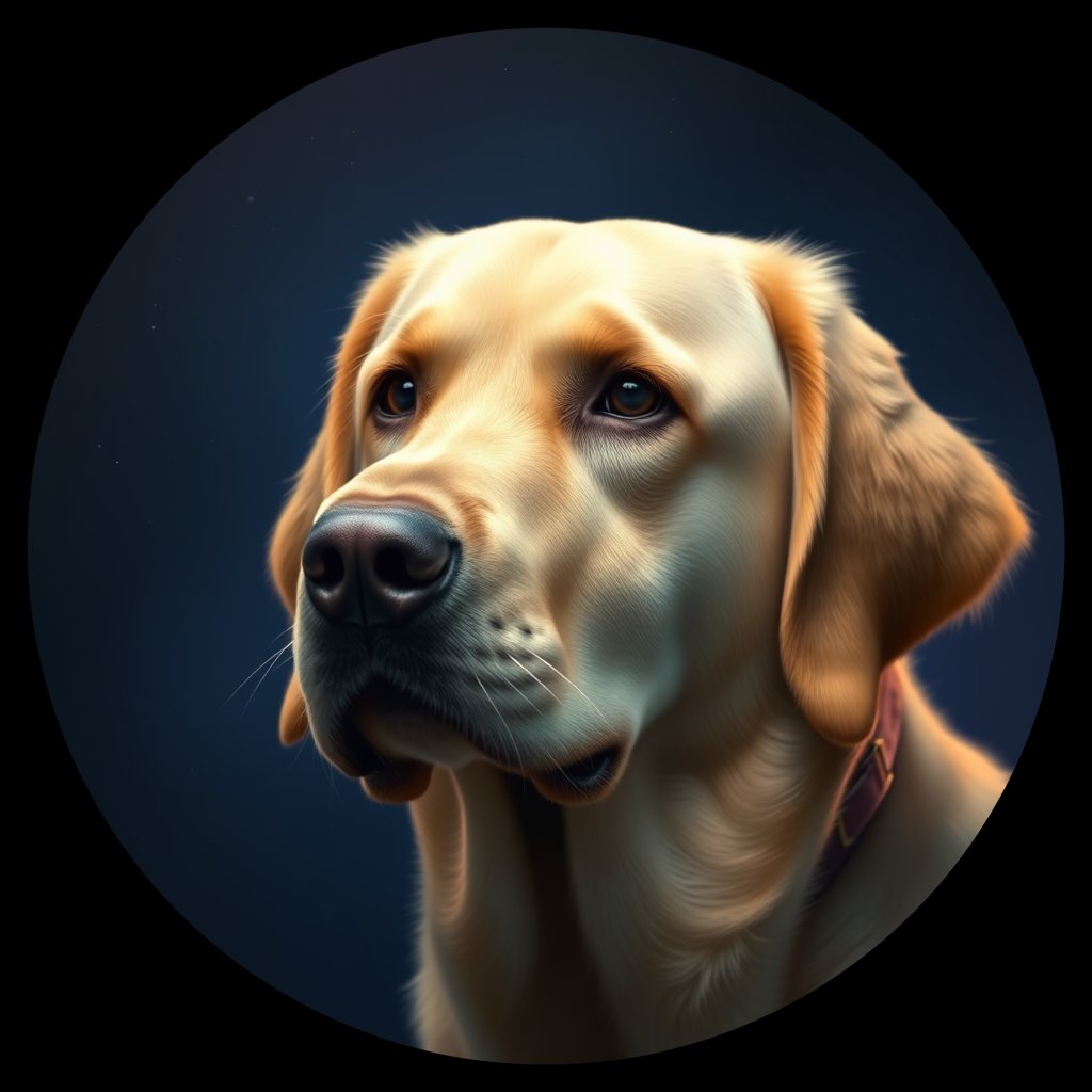 Cosmic medallion portrait of GRLS_grlsR8HUB0AA, a Golden Retriever