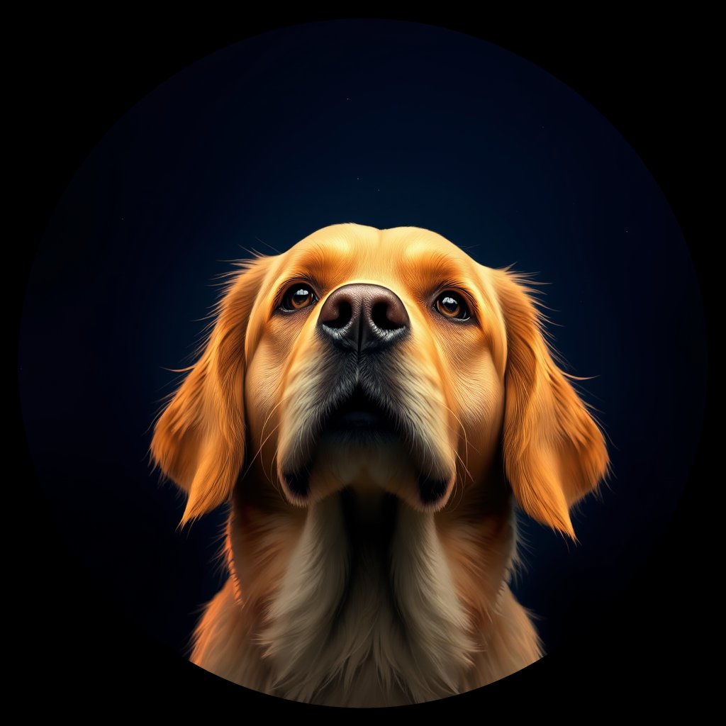 Cosmic medallion portrait of GRLS_grlsRAZK3D88, a Golden Retriever