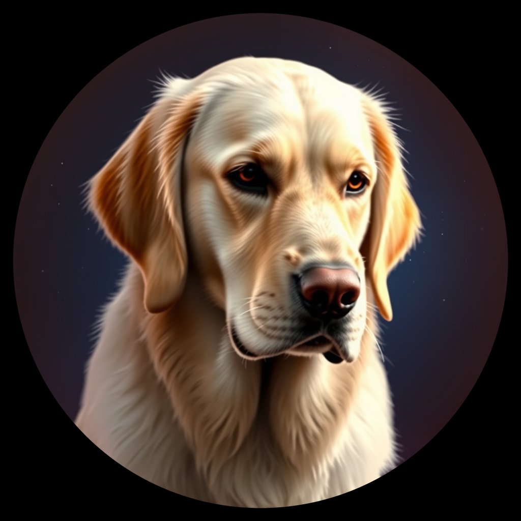 Cosmic medallion portrait of GRLS_grlsRB7HJ7JJ, a Golden Retriever