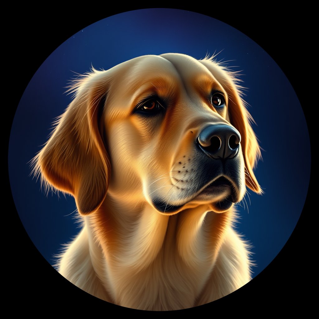 Cosmic medallion portrait of GRLS_grlsRBKQCTTT, a Golden Retriever