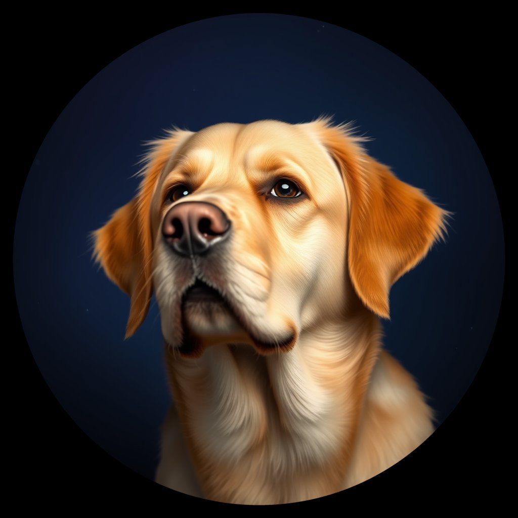 Cosmic medallion portrait of GRLS_grlsRBSY6Q33, a Golden Retriever