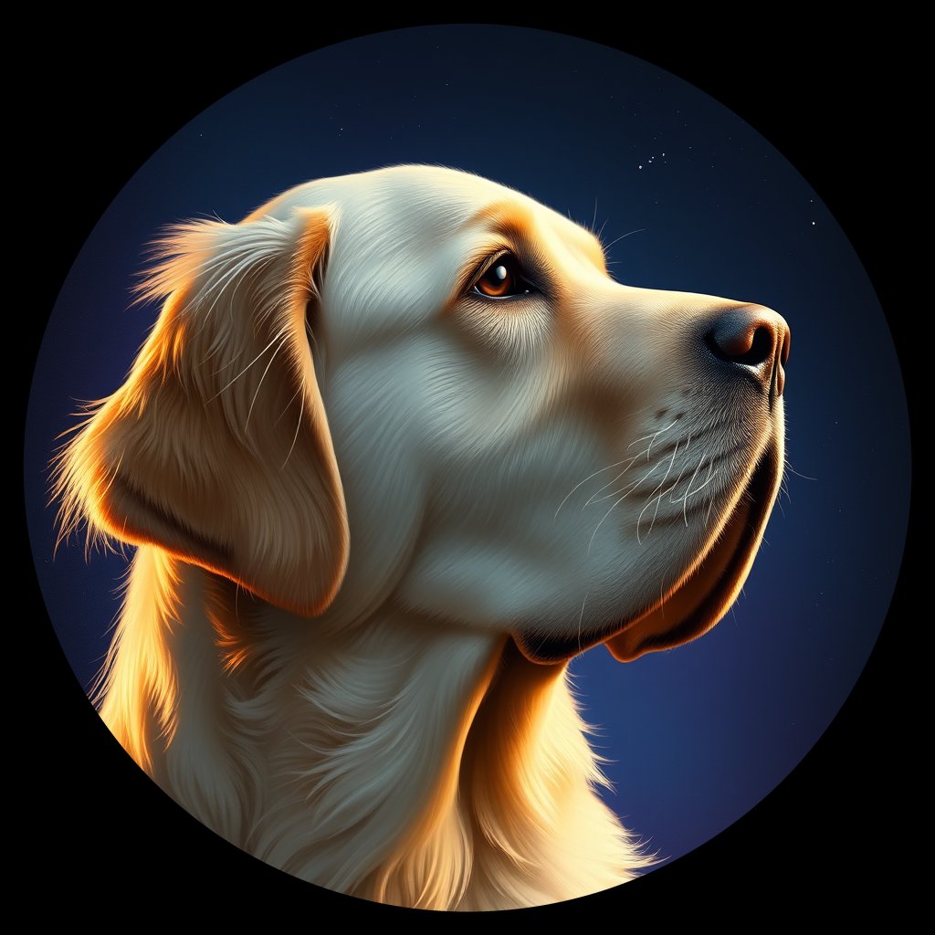 Cosmic medallion portrait of GRLS_grlsRC7GLHQQ, a Golden Retriever
