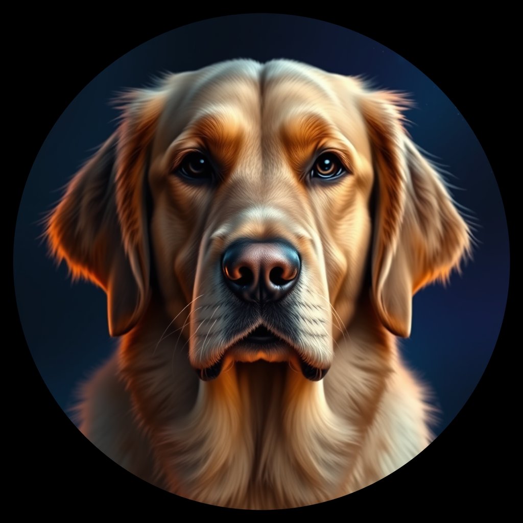 Cosmic medallion portrait of GRLS_grlsRCK4LP99, a Golden Retriever