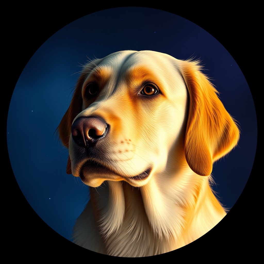 Cosmic medallion portrait of GRLS_grlsRCOJH033, a Golden Retriever