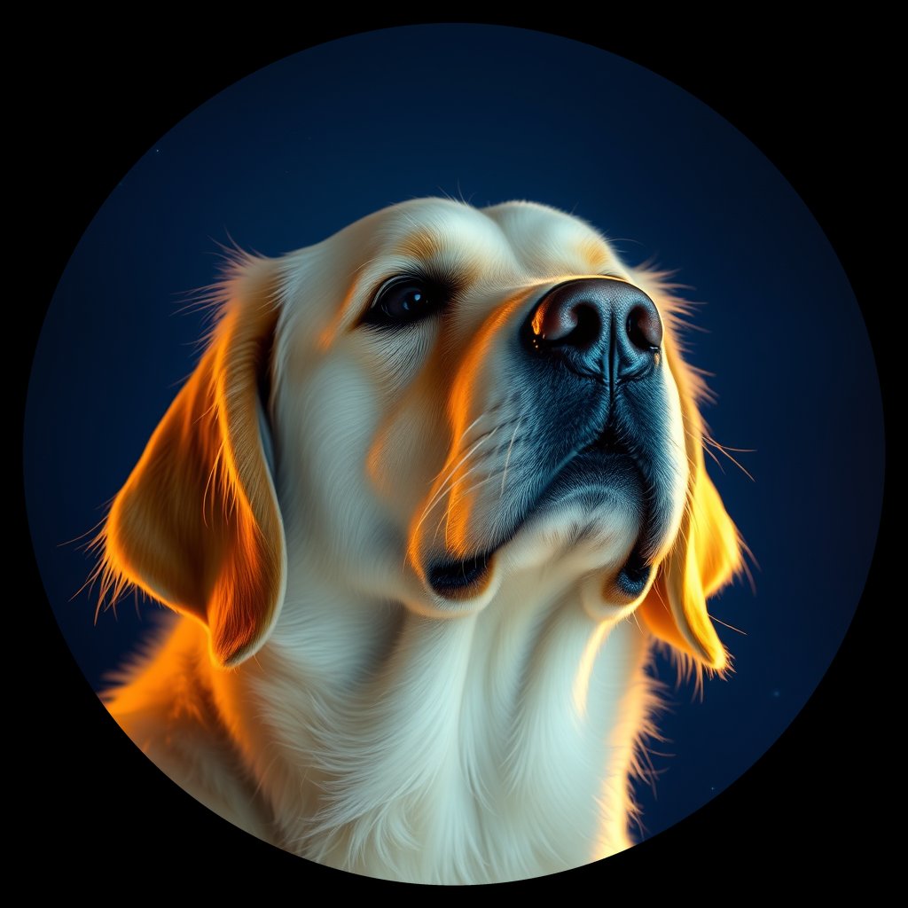 Cosmic medallion portrait of GRLS_grlsRDDQEK44, a Golden Retriever