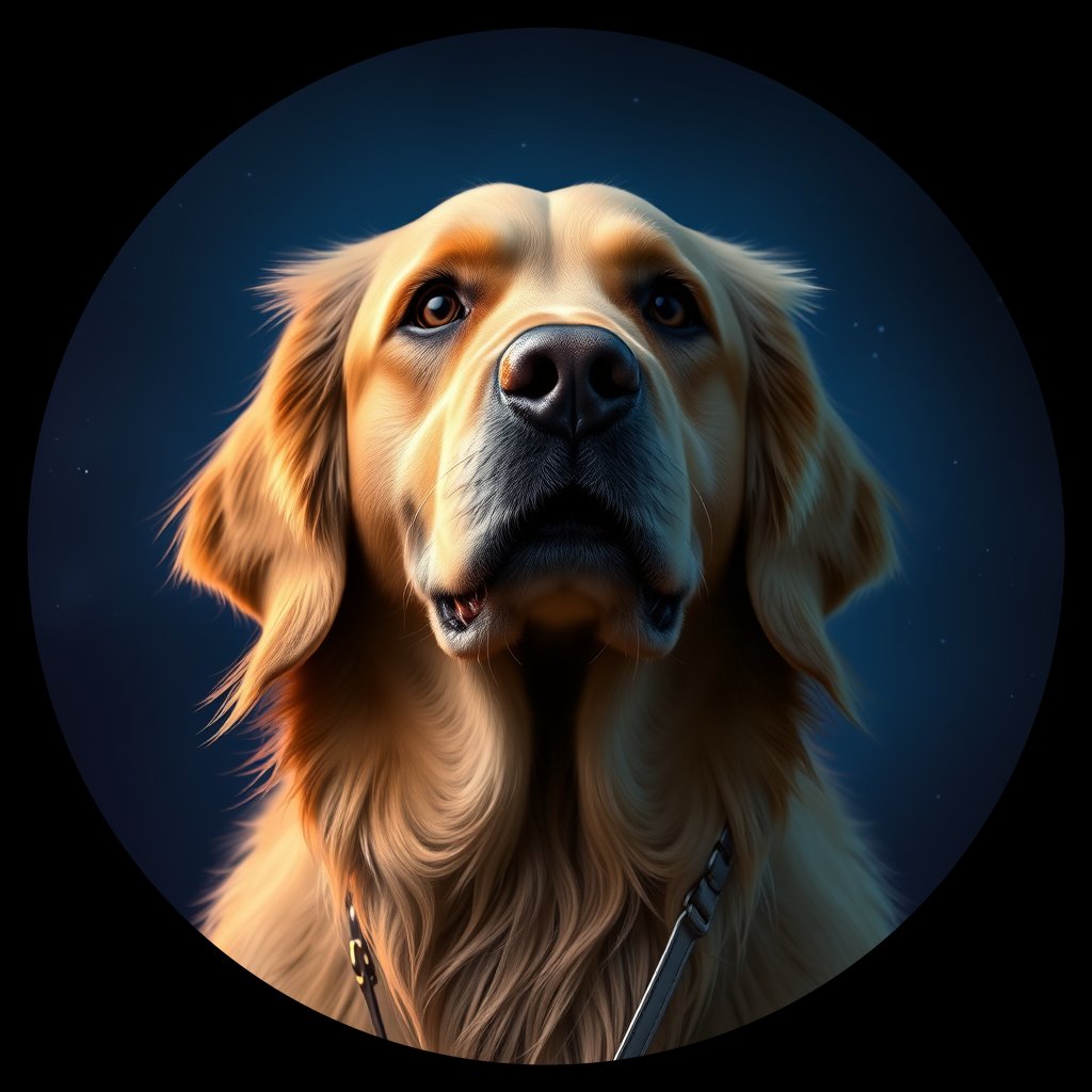 Cosmic medallion portrait of GRLS_grlsREG9VNN, a Golden Retriever