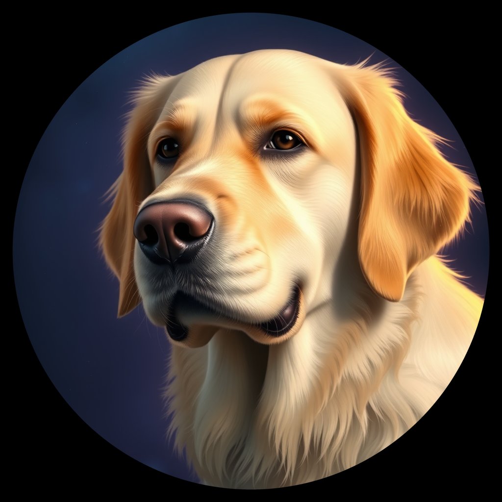 Cosmic medallion portrait of GRLS_grlsREUM9RDD, a Golden Retriever