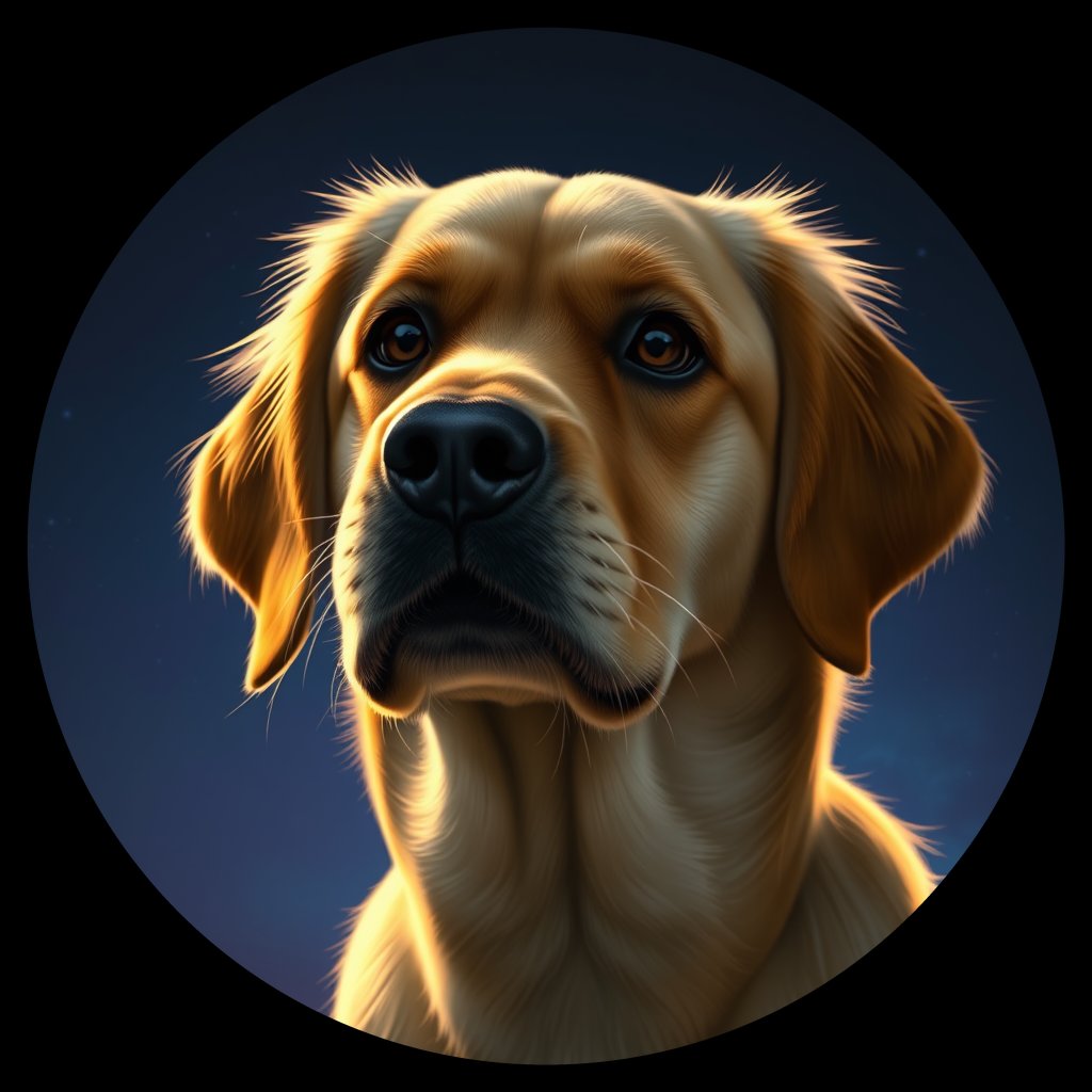 Cosmic medallion portrait of GRLS_grlsRGGVVLOO, a Golden Retriever