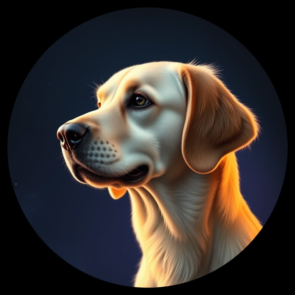 Cosmic medallion portrait of GRLS_grlsRGIDKF55, a Golden Retriever