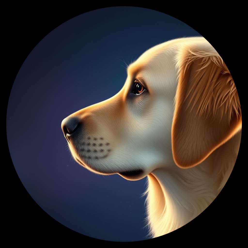 Cosmic medallion portrait of GRLS_grlsRGSKYTXX, a Golden Retriever