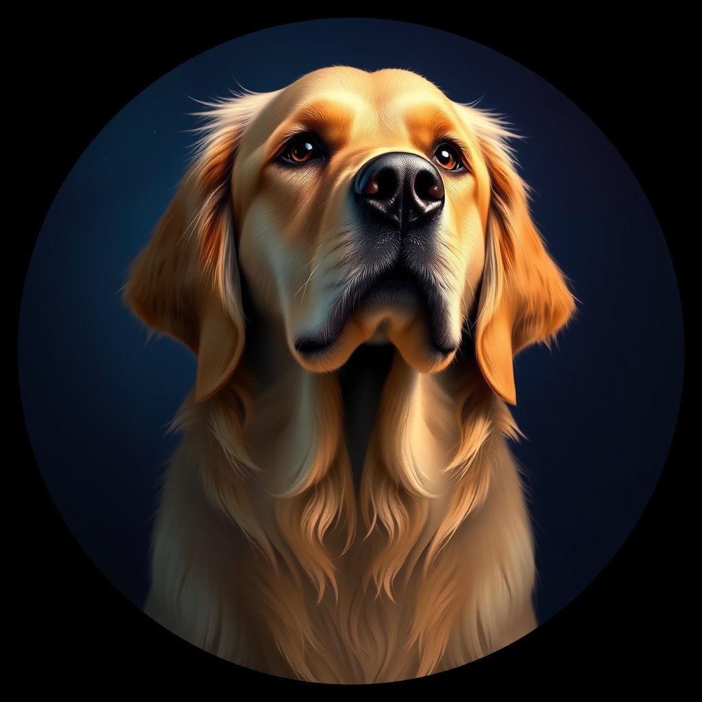 Cosmic medallion portrait of GRLS_grlsRH18HHQQ, a Golden Retriever