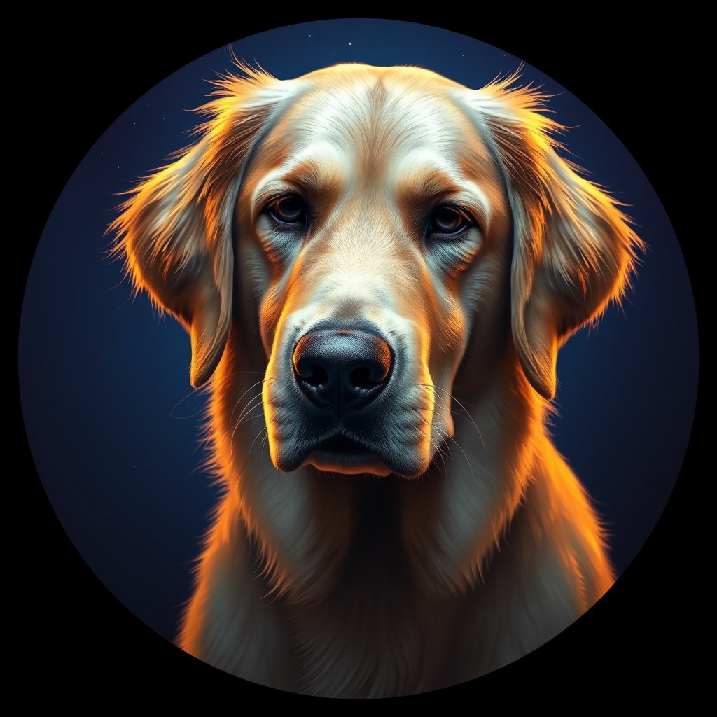 Cosmic medallion portrait of GRLS_grlsRHCMP4VV, a Golden Retriever
