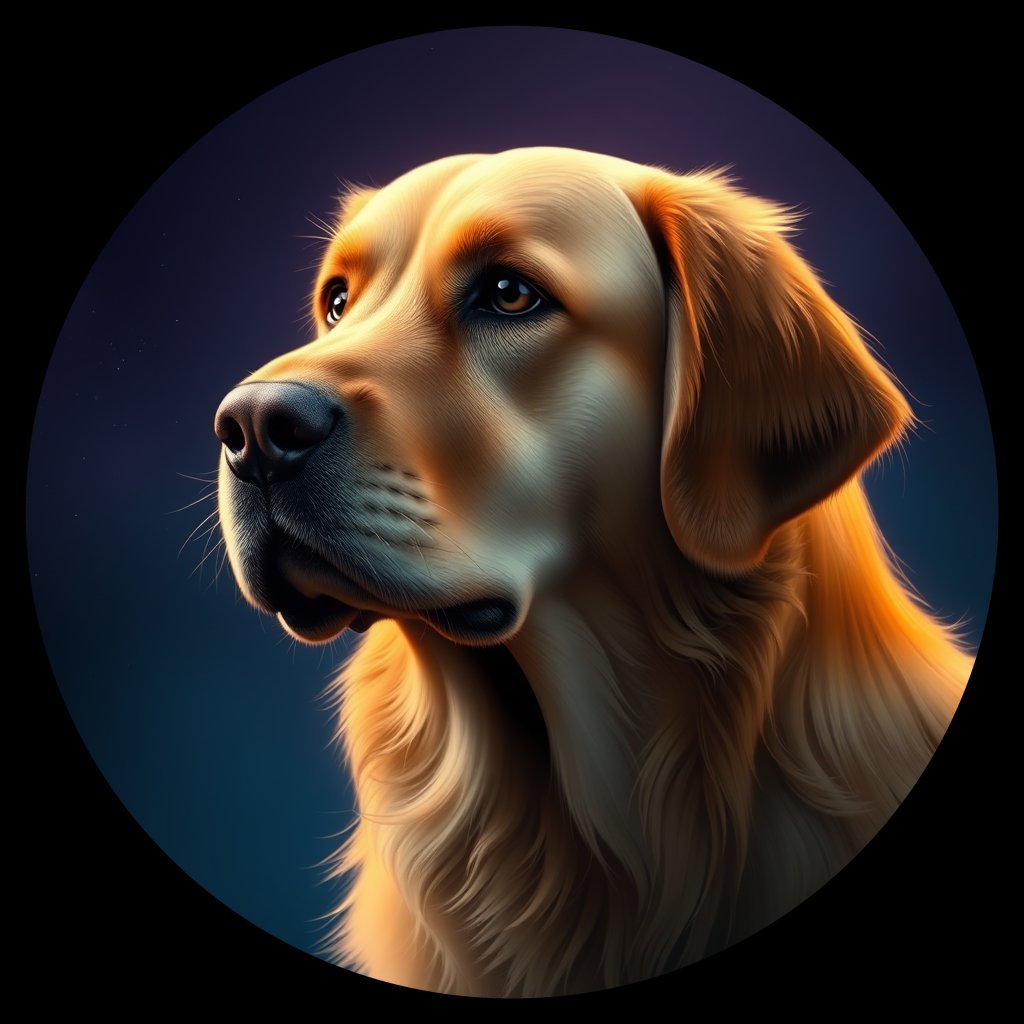 Cosmic medallion portrait of GRLS_grlsRJ637MKK, a Golden Retriever