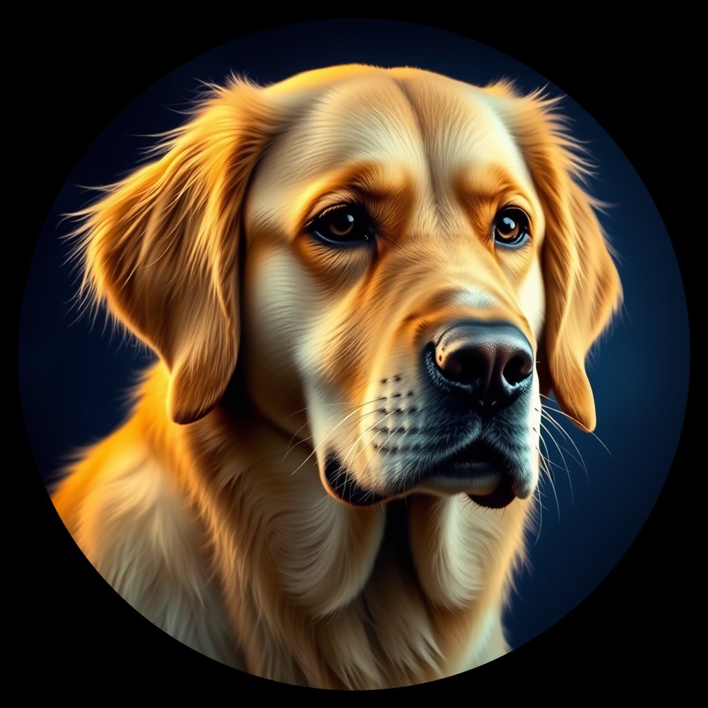 Cosmic medallion portrait of GRLS_grlsRK7GISMM, a Golden Retriever