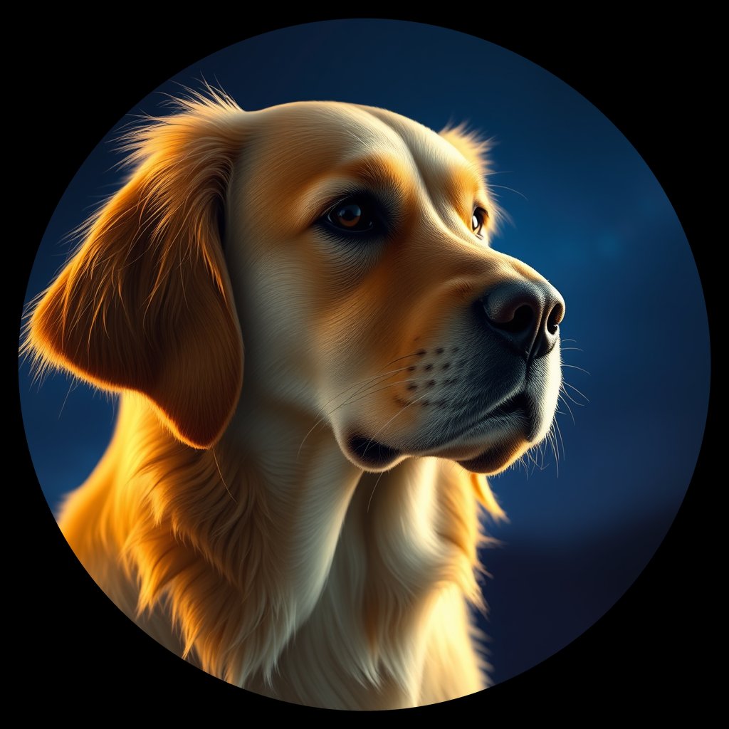 Cosmic medallion portrait of GRLS_grlsRKK6YFAA, a Golden Retriever