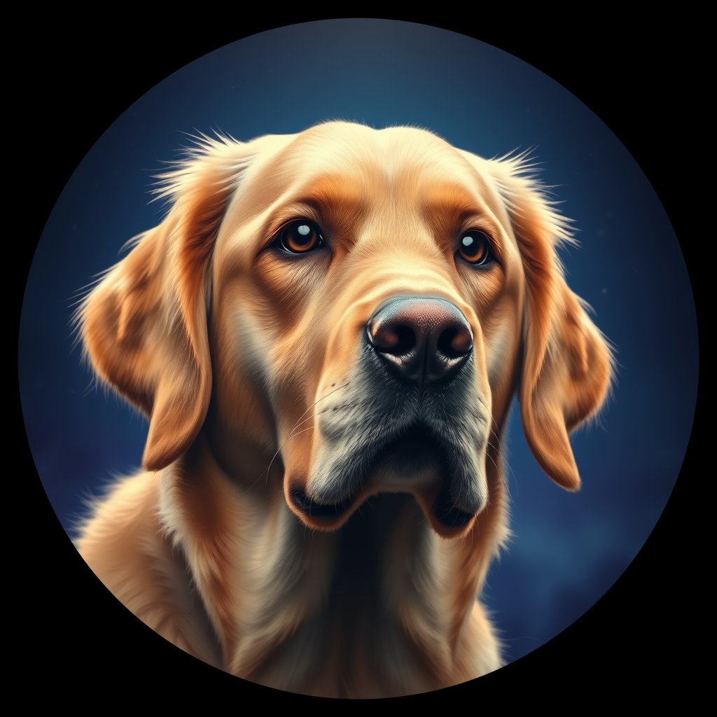 Cosmic medallion portrait of GRLS_grlsRLC7RDEE, a Golden Retriever