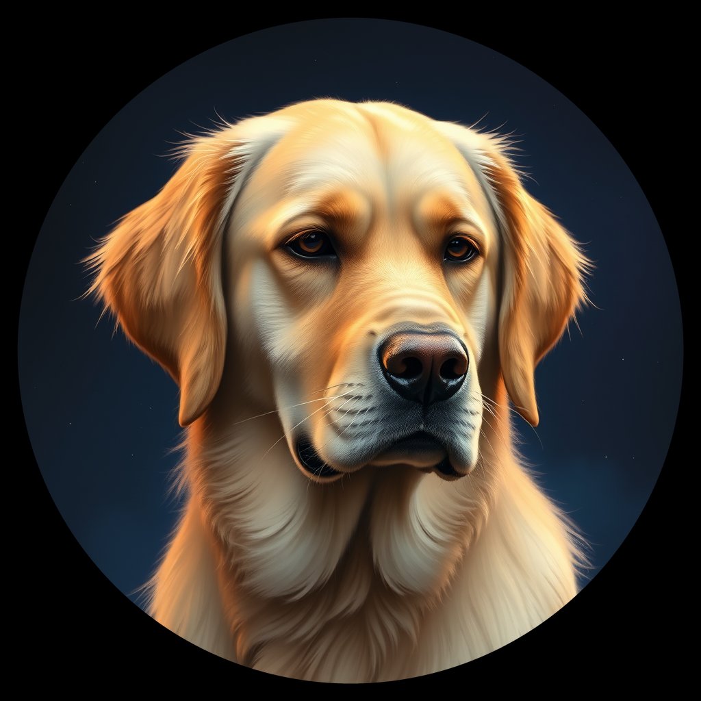 Cosmic medallion portrait of GRLS_grlsRM9FC7HH, a Golden Retriever