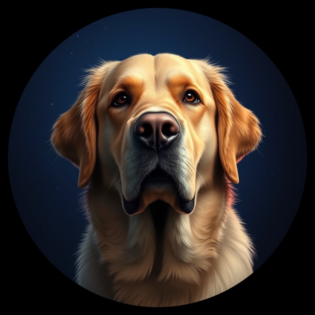 Cosmic medallion portrait of GRLS_grlsRNBWQ822, a Golden Retriever