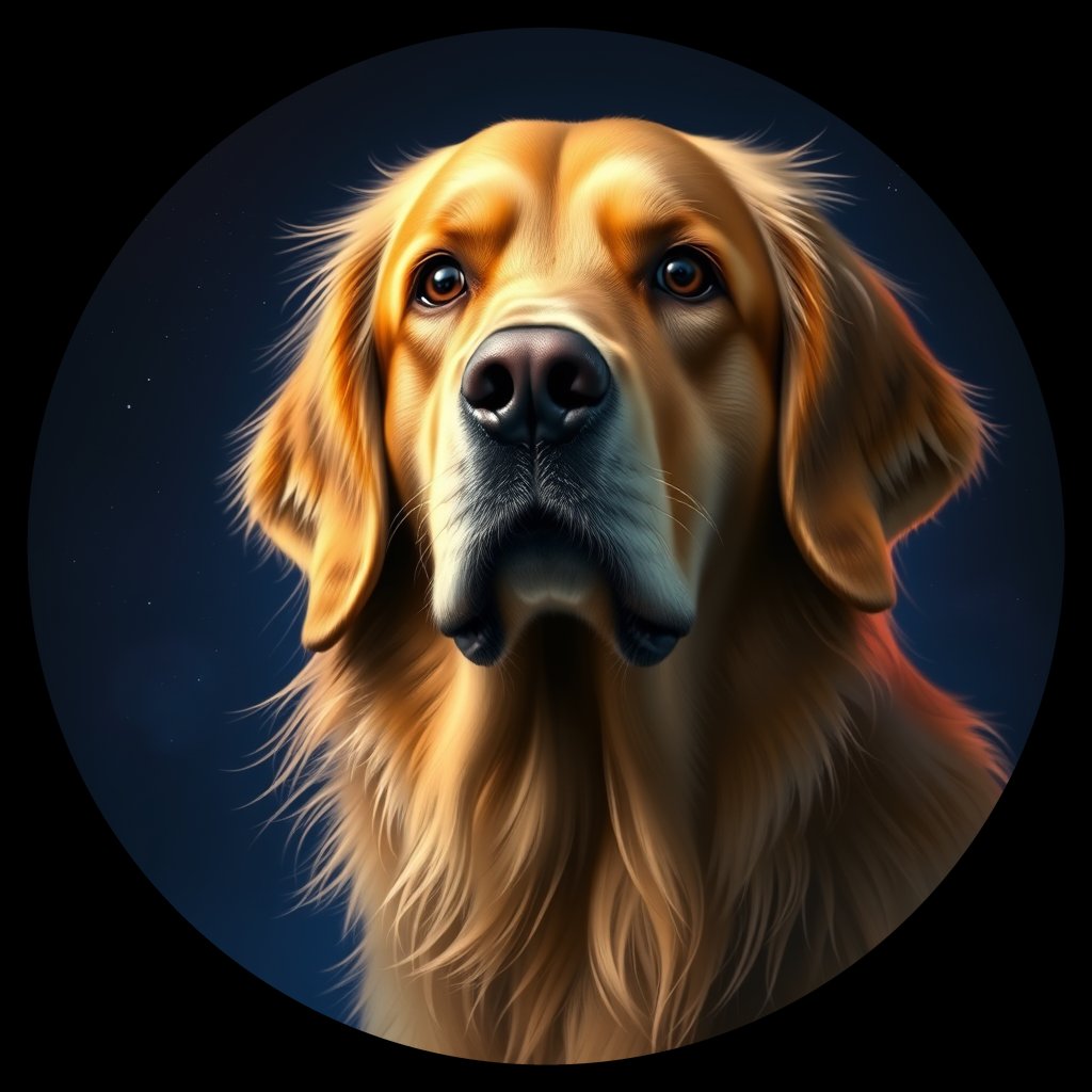 Cosmic medallion portrait of GRLS_grlsROHG65XX, a Golden Retriever