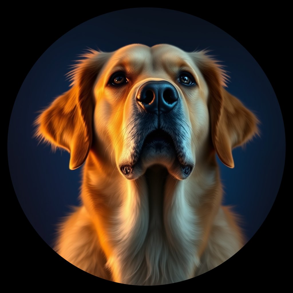 Cosmic medallion portrait of GRLS_grlsROVD4P44, a Golden Retriever