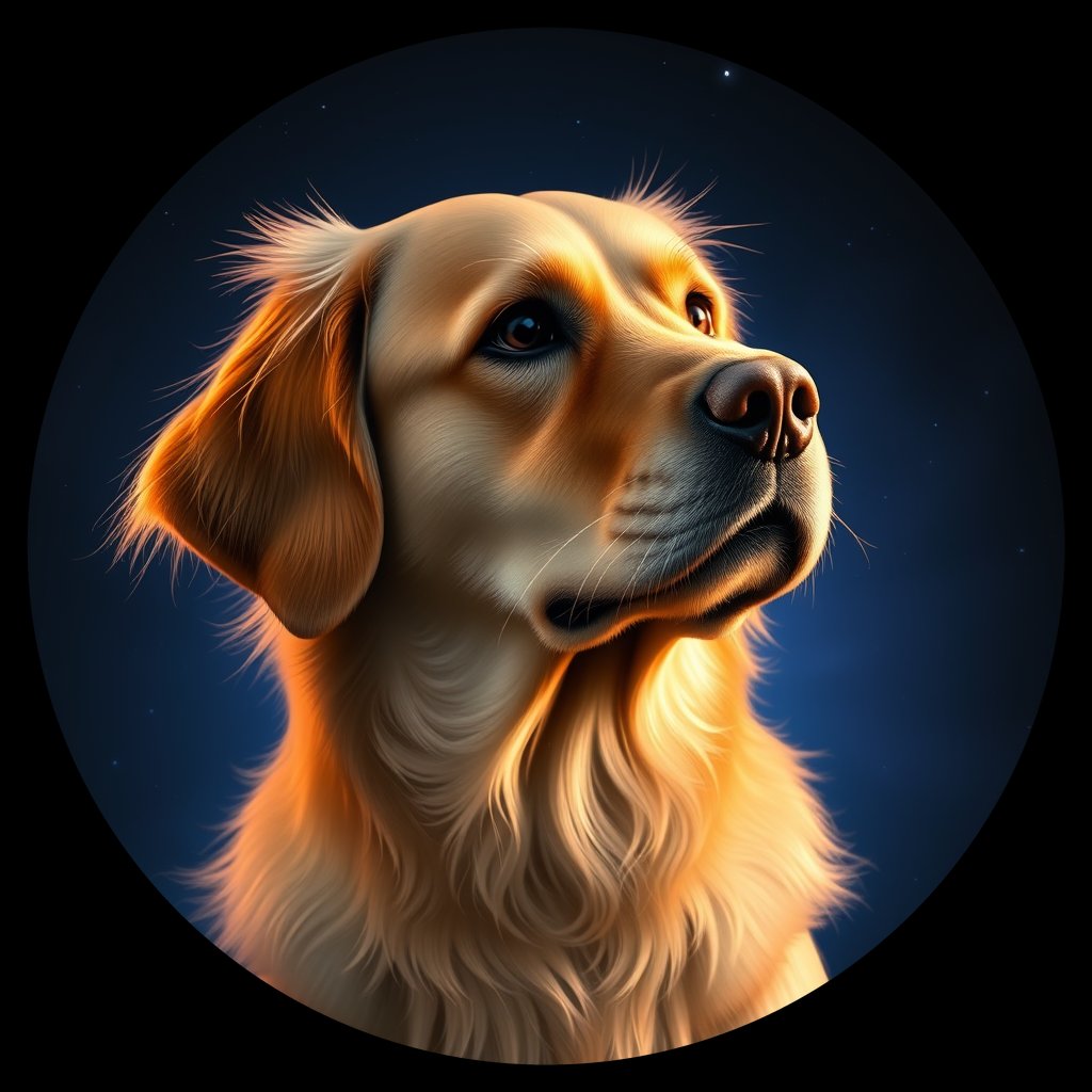 Cosmic medallion portrait of GRLS_grlsRP2416JJ, a Golden Retriever