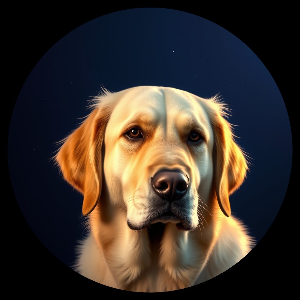 Cosmic medallion portrait of GRLS_grlsRP7YX7RR, a Golden Retriever