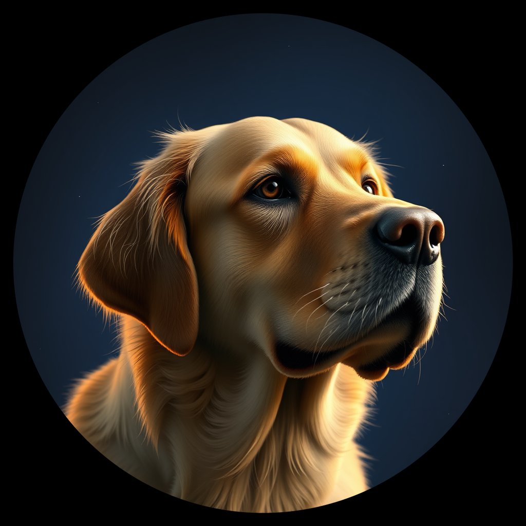 Cosmic medallion portrait of GRLS_grlsRPXH2X88, a Golden Retriever