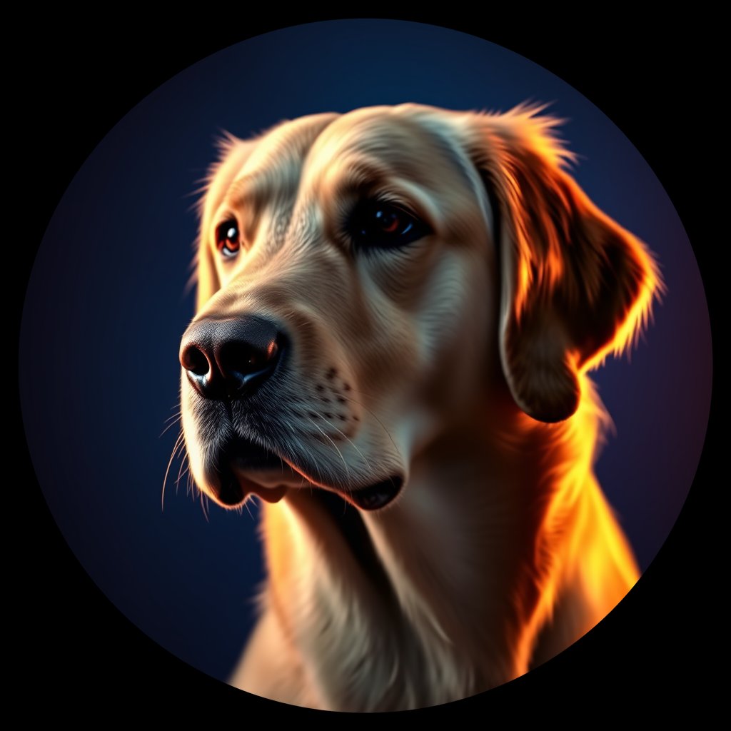 Cosmic medallion portrait of GRLS_grlsRQ7AU5XX, a Golden Retriever