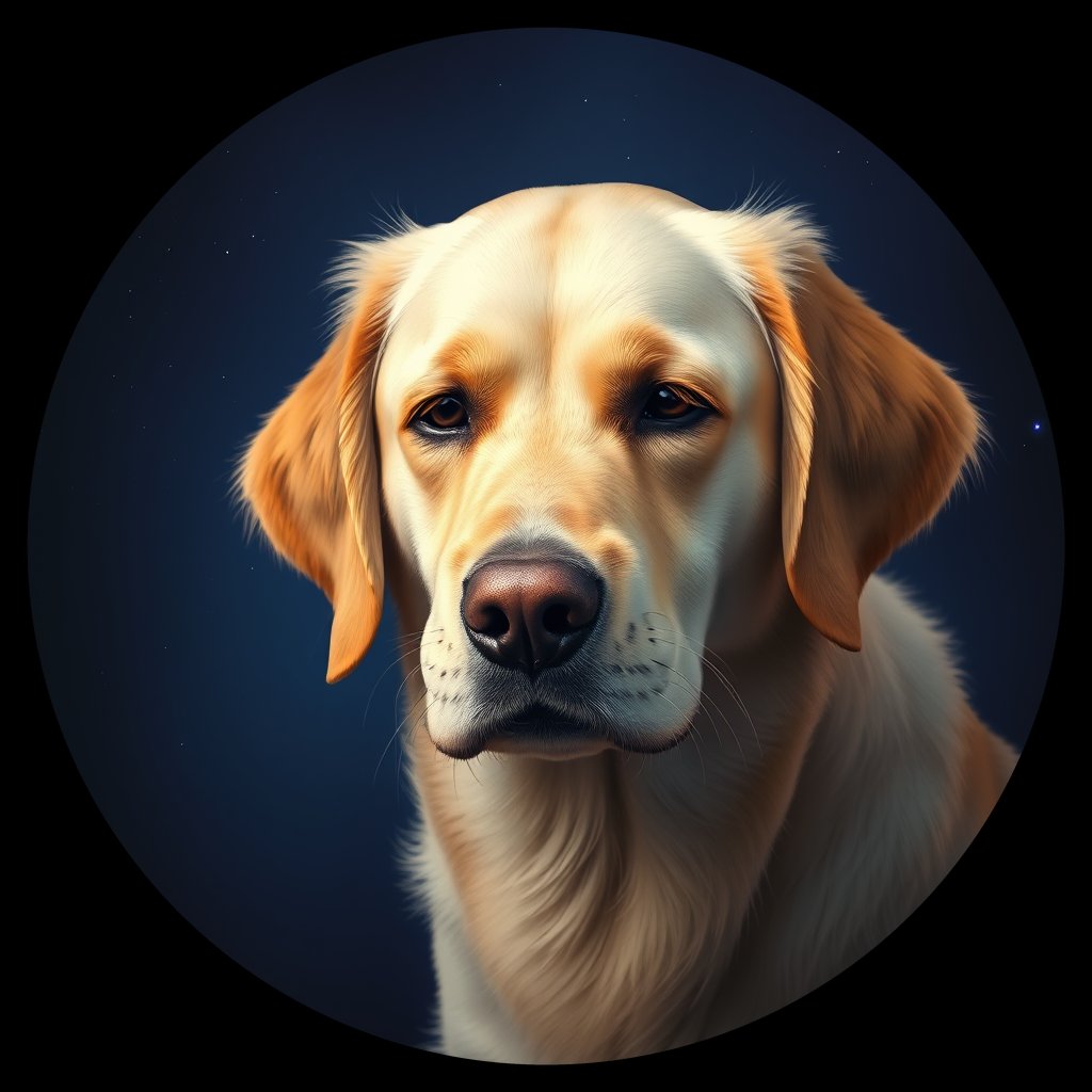 Cosmic medallion portrait of GRLS_grlsRQY64ZHH, a Golden Retriever