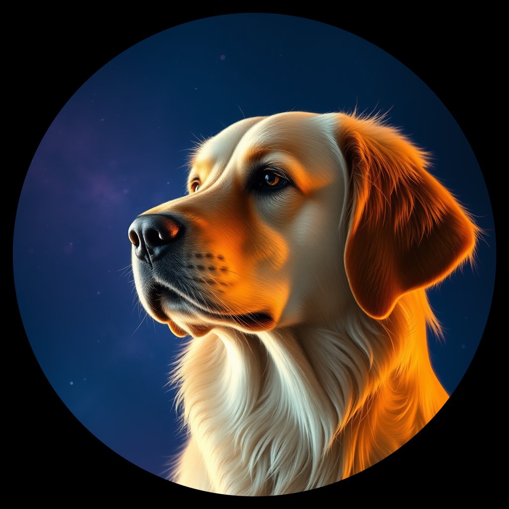 Cosmic medallion portrait of GRLS_grlsRR51DATT, a Golden Retriever