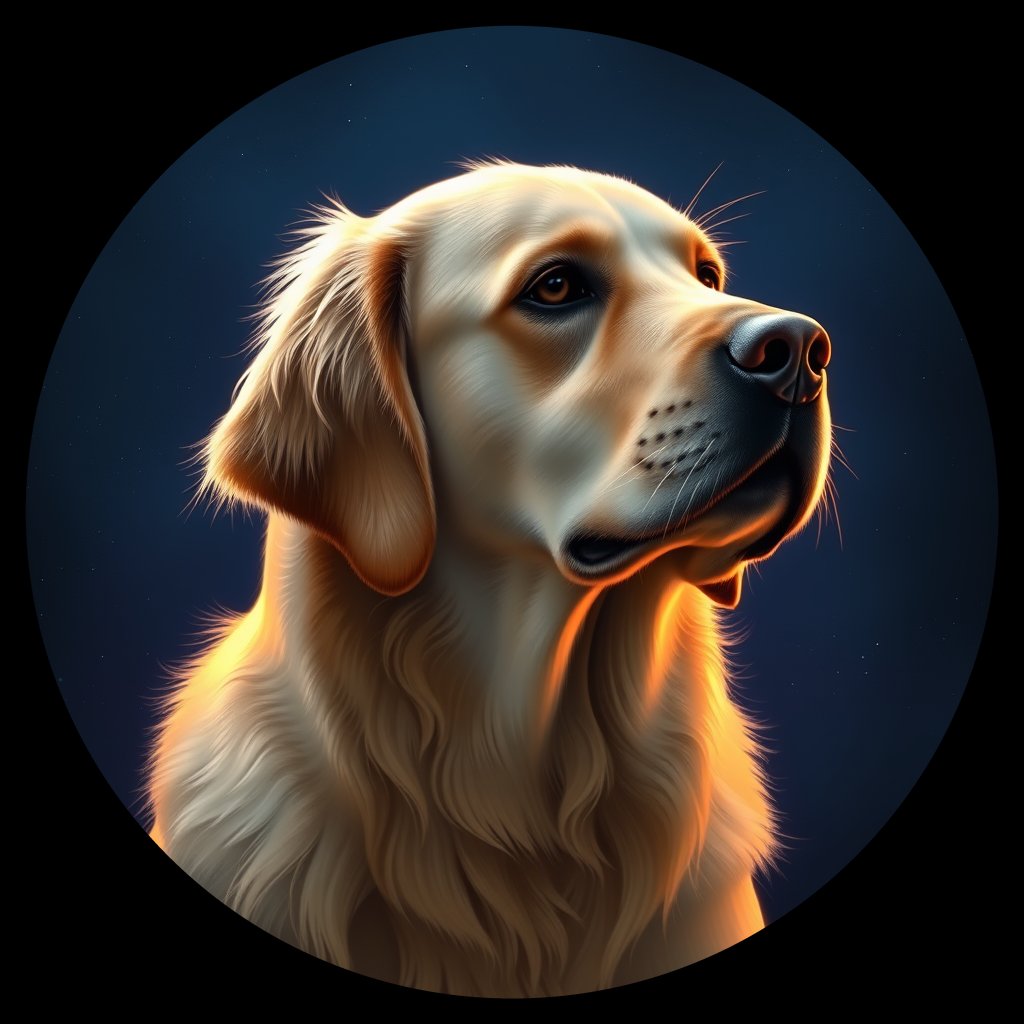 Cosmic medallion portrait of GRLS_grlsRRS8E6OO, a Golden Retriever