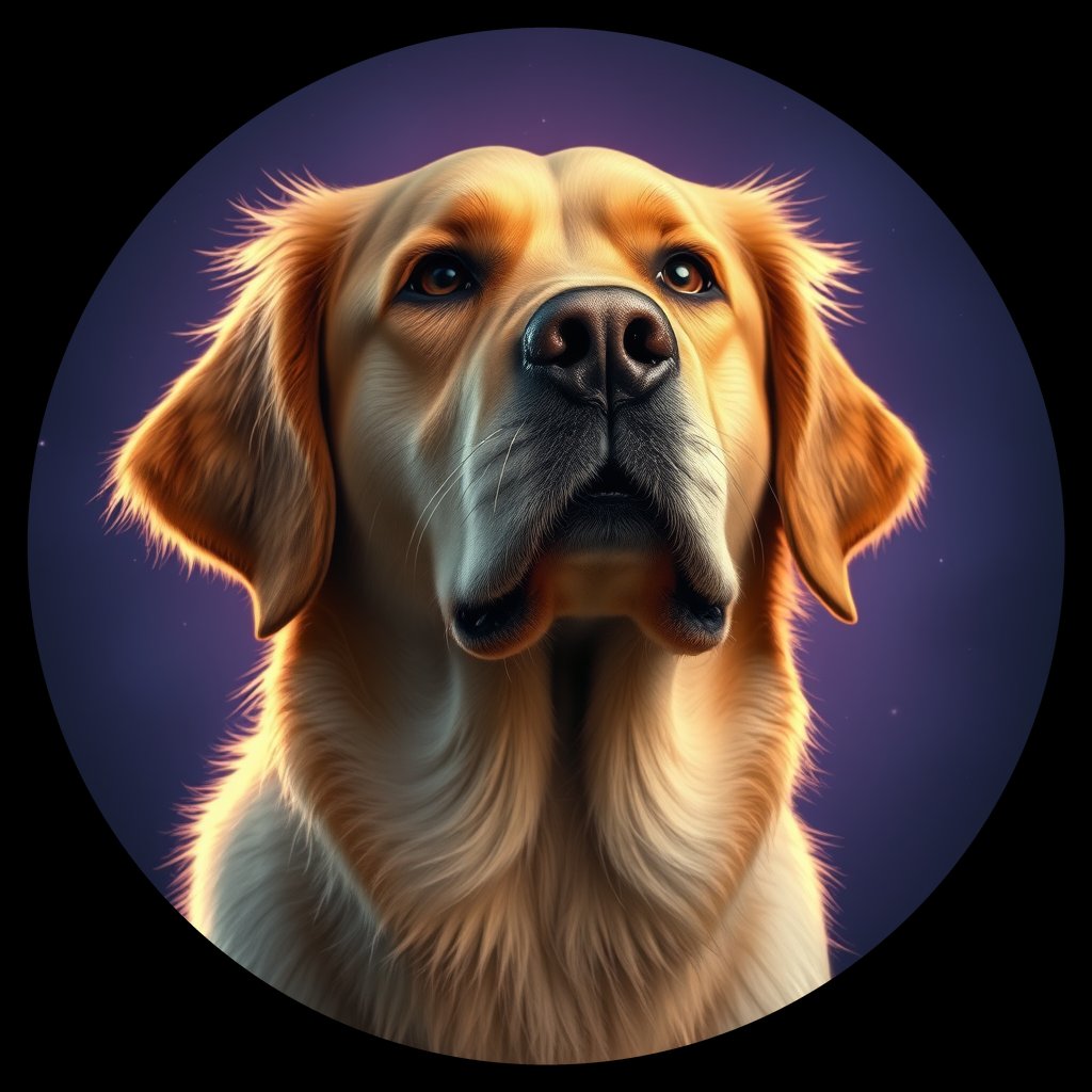 Cosmic medallion portrait of GRLS_grlsRSFVQY99, a Golden Retriever