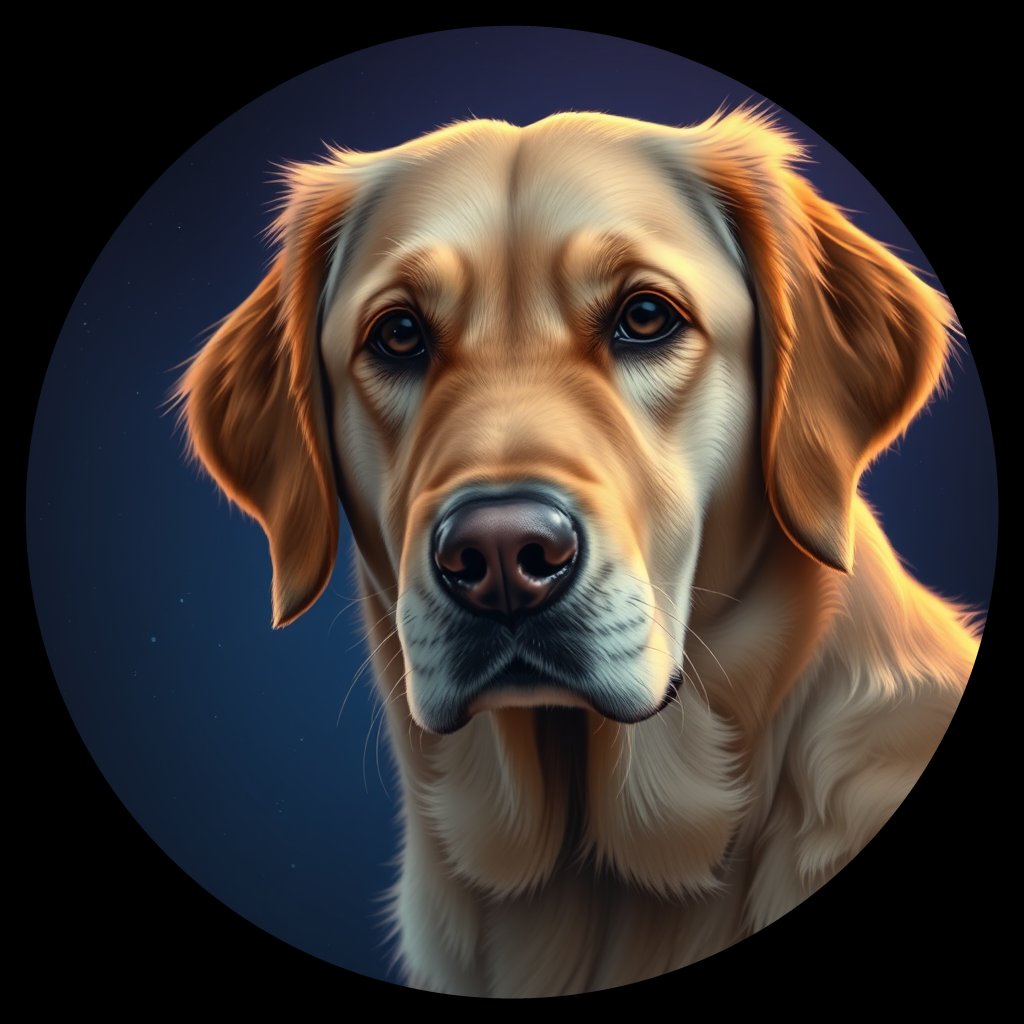 Cosmic medallion portrait of GRLS_grlsRTE6CR33, a Golden Retriever