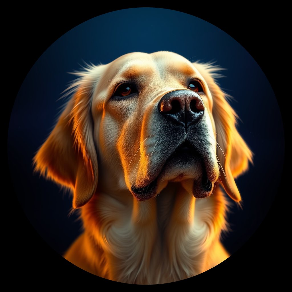 Cosmic medallion portrait of GRLS_grlsRTKBF366, a Golden Retriever