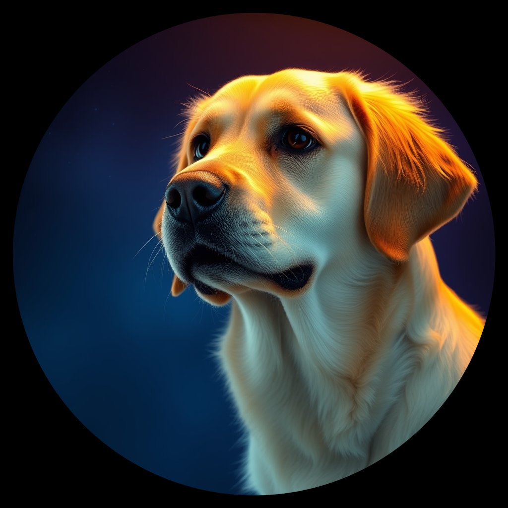 Cosmic medallion portrait of GRLS_grlsRU253SZZ, a Golden Retriever