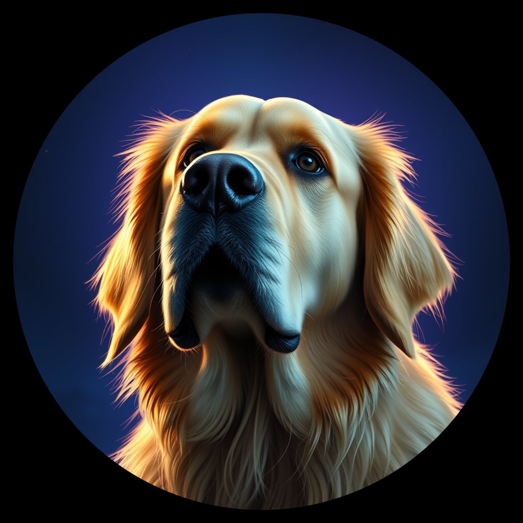 Cosmic medallion portrait of GRLS_grlsRUIBT955, a Golden Retriever